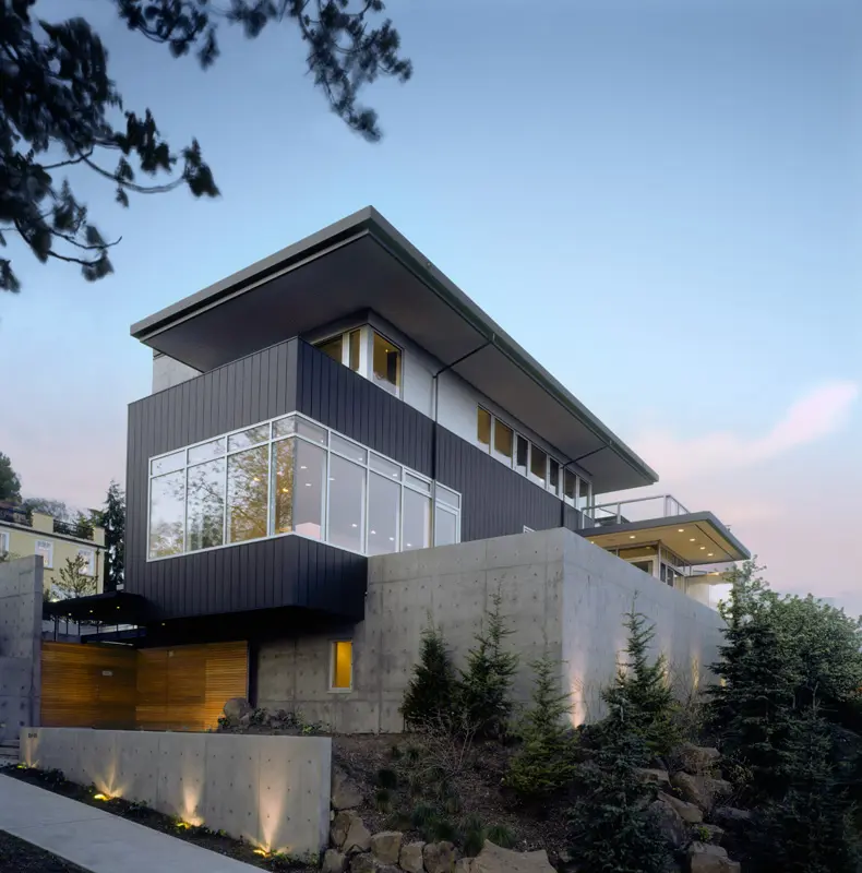 Modern two-story custom casita at twilight — Maricopa County