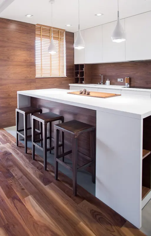 Elegant wooden kitchen interior in a completed Arizona casita